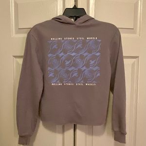 Rolling Stones Steel Wheels Grey Cropped Hoodie Sweatshirt